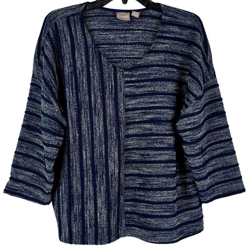 Chico’s Blue Nautical Rope Stripe Short Sleeve Blouse 3 XL 16